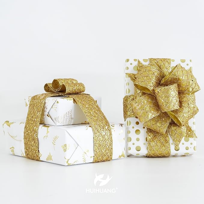 HUIHUANG Gold Glitter Wired Ribbon - Image 6