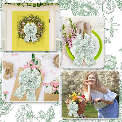 AnyDesign Floral Wired Edge Ribbon Roll Green Flower Ribbon Chinoiserie Fabric - Image 6
