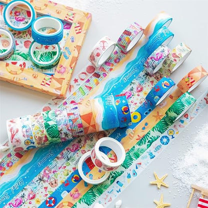 YUBBAEX 10 Rolls Four Seasons Washi Tape Set Beach Ice Cream Masking Decorative - Image 6
