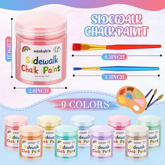 Faccito 9 Pcs Sidewalk Chalk Paint Kit Non Toxic Paint Washable Powdered Chalks - Image 2
