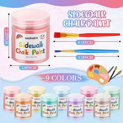 Faccito 9 Pcs Sidewalk Chalk Paint Kit Non Toxic Paint Washable Powdered Chalks - Image 2