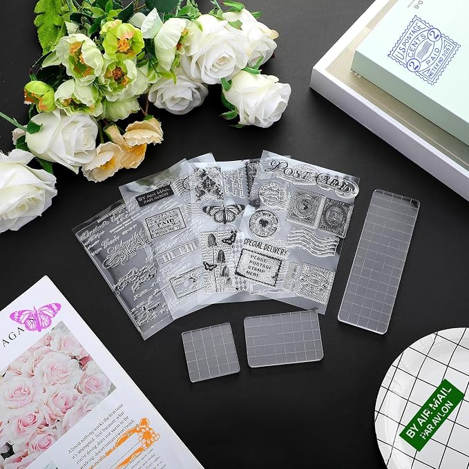 Yinder 7 Pcs Vintage Rubber Clear Stamps Set 4 Sheet Transparent Postage - Image 2