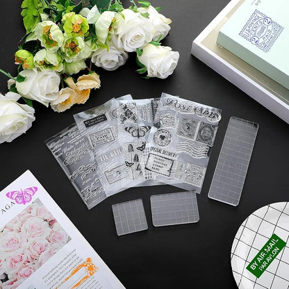 Yinder 7 Pcs Vintage Rubber Clear Stamps Set 4 Sheet Transparent Postage - Image 2