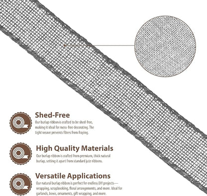 Mandala Crafts Gray Burlap Ribbon 1.5 Inches Wide Jute Ribbons - Image 3