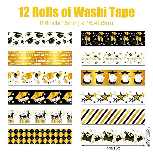 12 Rolls Graduation Washi Tape Set - Image 2