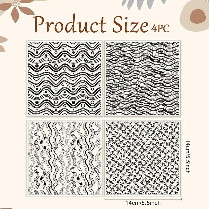 CHGCRAFT 4 Pcs Artistic Wavy Polymer Clay Texture Sheets Wavy Lines Silicone - Image 2