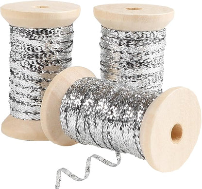 Silver Thin Ribbon 1/8 inchMetallic Braided Double Faced Ribbons Curling Ribbons by Unknown