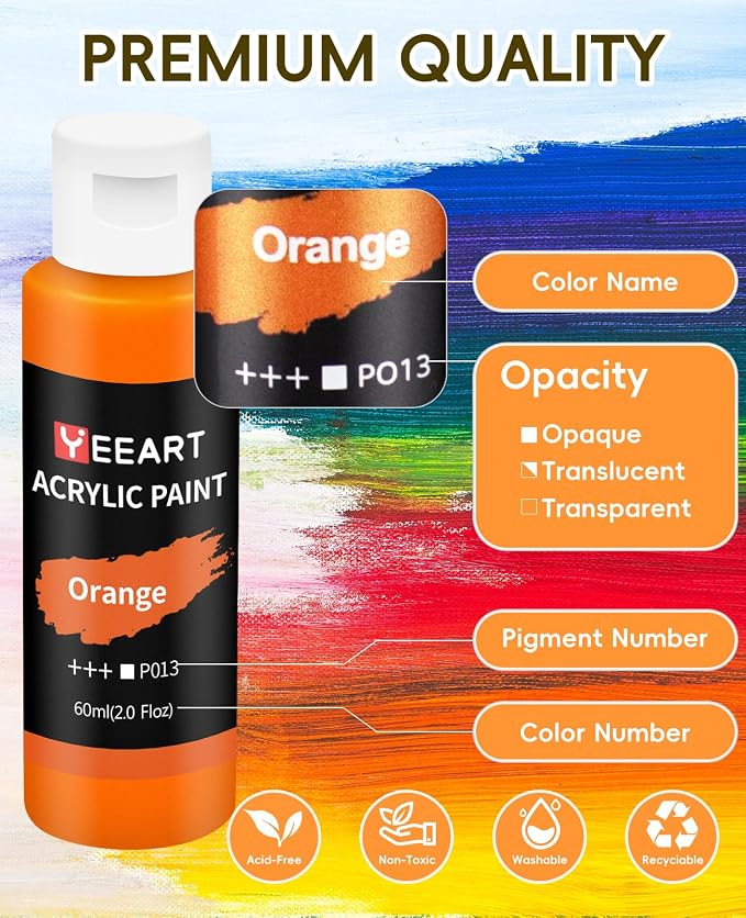 24 Colors Acrylic Paint Set, 2oz Bottles Classic Color, Rich Pigmented Canvas - Image 4