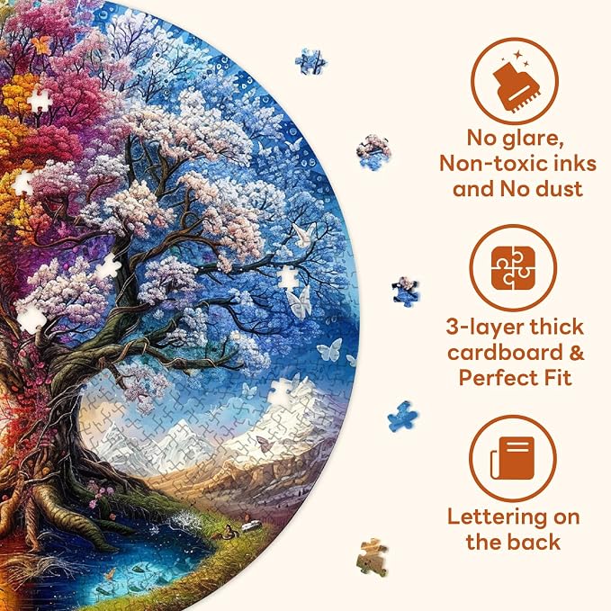 masseruon Round Puzzles for Adults 1000 Pieces-Tree of Life Puzzle-26.6x26.6in - Image 5