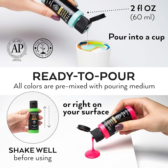 ARTEZA Acrylic Pouring Paint Set of 32, 2 ounce Bottles, High Flow Paint - Image 3