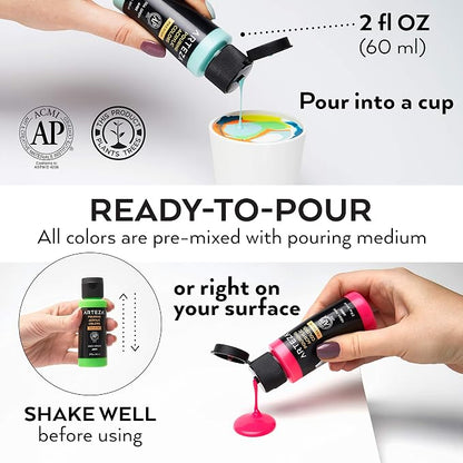 ARTEZA Acrylic Pouring Paint Set of 32, 2 ounce Bottles, High Flow Paint - Image 3