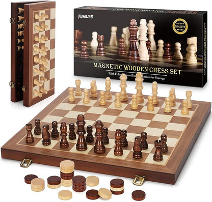 2 in 1 Magnetic Chess Set & Checkers Board Game, Portable Travel Chess Set by Jumlys