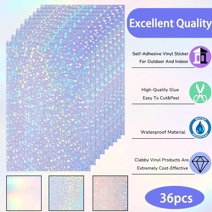 36 Sheets A4 Holographic Paper Sticker Transparent Waterproof Self Adhesive - Image 3