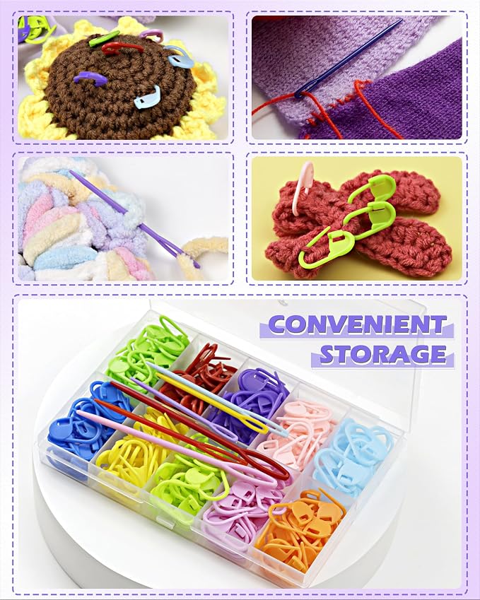 FIVEIZERO 200 Pcs Stitch Markers 10 Color Knitting Markers Crochet Hook and - Image 6