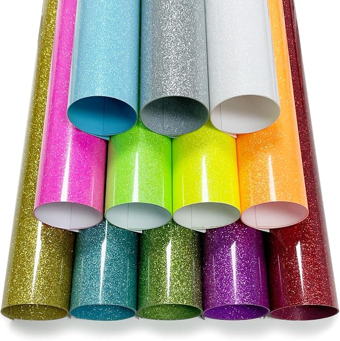 Glitter Heat Transfer Vinyl Multicolored 12"x10"-12PCS Glitter Iron on Vinyl by Unknown