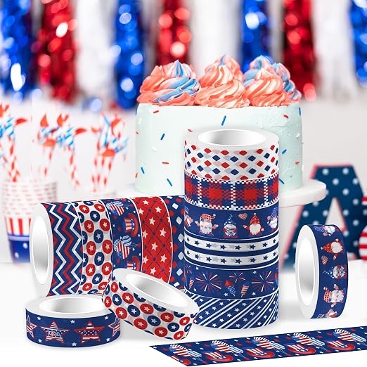 Washi Tape 12 Rolls Washi Tape Set Patriotic Packing Tape American Flag Washi - Image 3