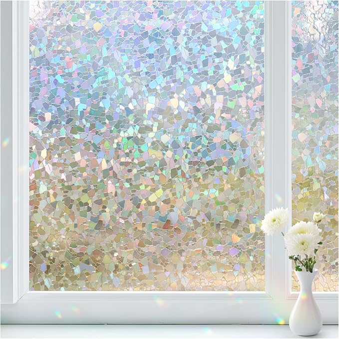 Haton Window Privacy Film, Rainbow Stained Glass Window Clings, 3D Decorative by HatonHomeDecor