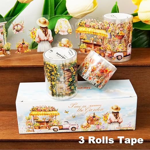 Floral Sea PET Tape Set, 3 Rolls Pre-Cut Botanical Stickers - Image 2