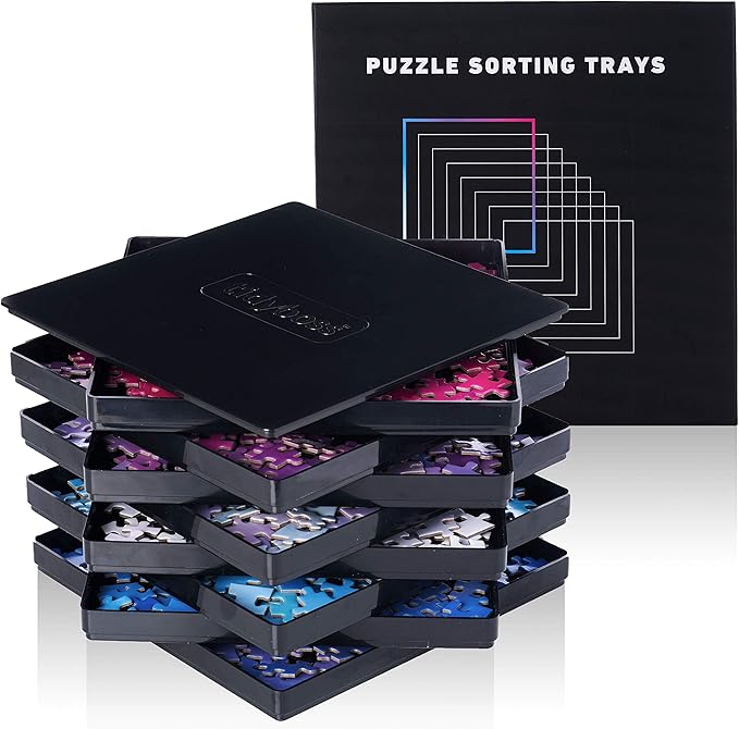 8 Black Puzzle Sorting Trays by Tidyboss