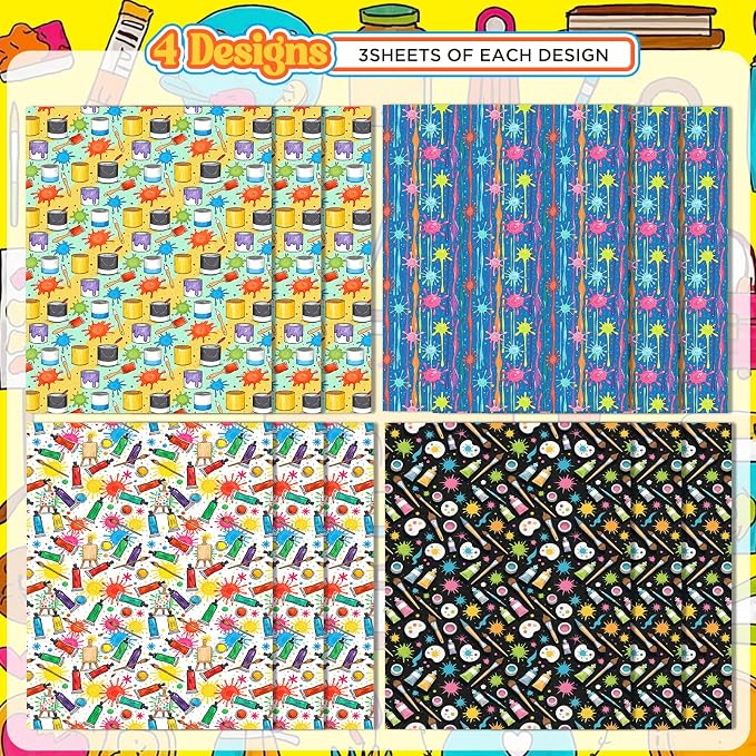 Pineraap 12 Sheets Art Wrapping Paper, Painting Palette Brushes Paint Design - Image 3