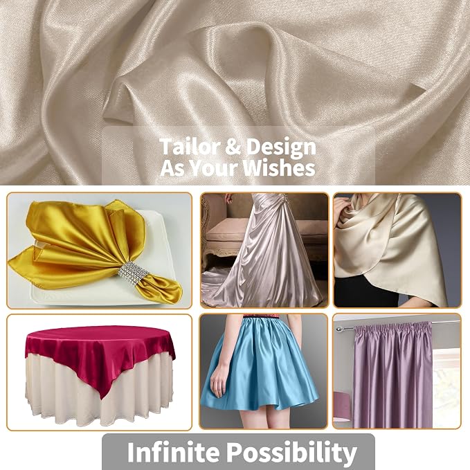RUDONG M Beige Satin Fabric by The Yard, 5 Yard x 60 Inch Wide Silky Charmeuse - Image 4