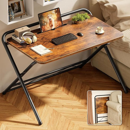 Huuger Folding Desk with 3-Level Adjustable Height and Tablet Slot, 32 Inch by Huuger
