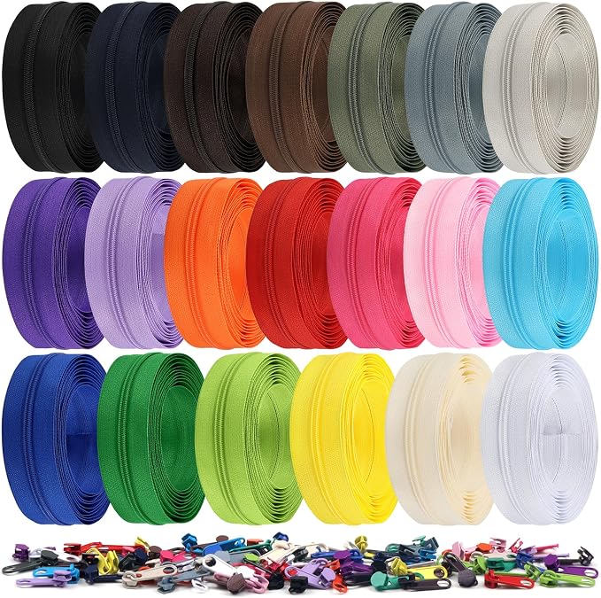 DOITEM 62 Yards 20 Pieces Sewing Zippers #3 Nylon Coil Zippers Assorted Zipper by DOITEM