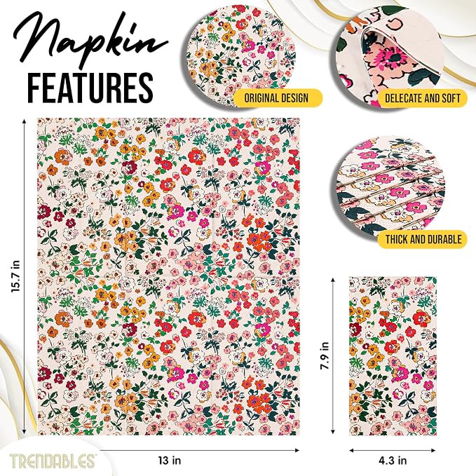 Trendables Floral Napkins for decoupage 200 Pcs 3 Ply floral paper napkins - Image 2