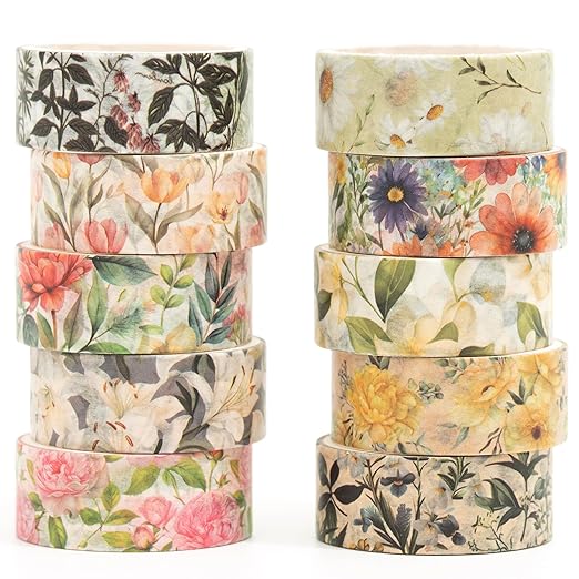 10 Rolls Blooming Flowers Washi Tape Set Floral Arts Adhesive Tapes Colorful by Songdao