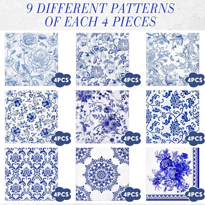 Crtiin 36 Pack 9 Styles Decoupage Napkins Assorted Floral Decorative Decoupage - Image 6
