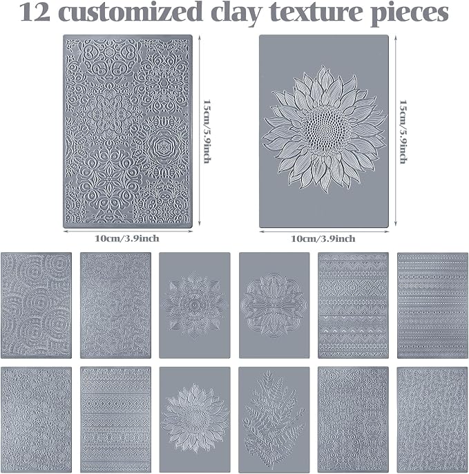 12 Pcs Polymer Clay Texture Sheets Mat Works - Image 2