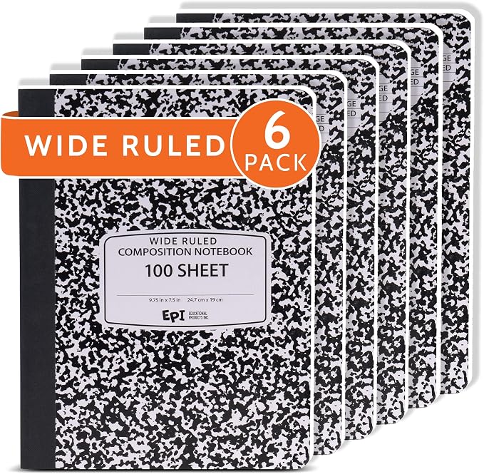 EPI Marble Hardcover Wide Ruled Composition Notebook | 200 Pages, 9.75 x 7.5 in by EPI