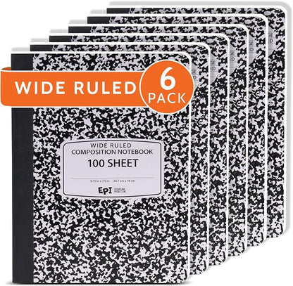 EPI Marble Hardcover Wide Ruled Composition Notebook | 200 Pages, 9.75 x 7.5 in by EPI