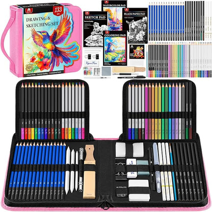 133 PCS Art Supplies Sketching Kit, Pro Drawing Pencils by Vigorfun
