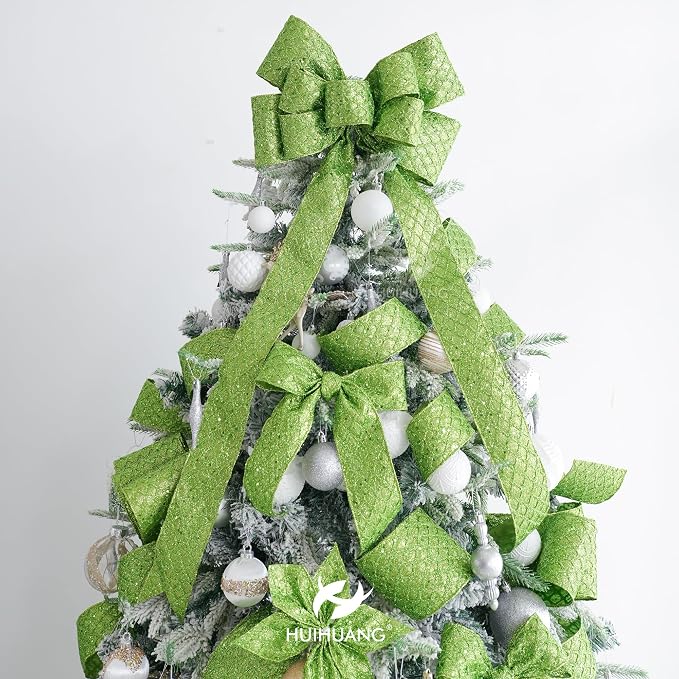 HUIHUANG Lime Green Glitter Wired Ribbon - Image 4