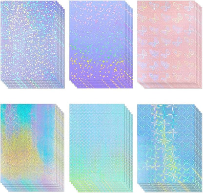 36 Sheets Holographic Sticker Paper Clear A4 Vinyl Sticker Paper Self Adhesive by Clabby