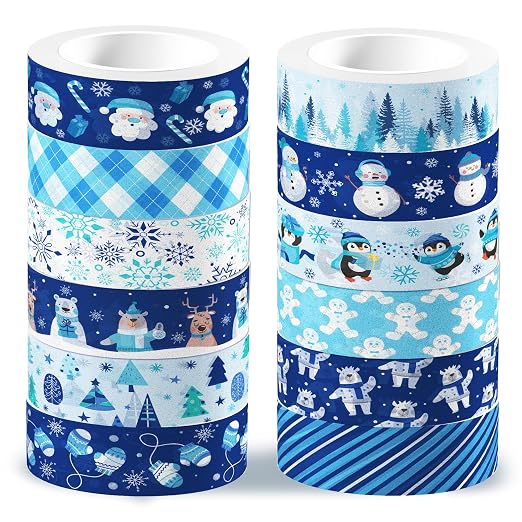 12 Pcs Christmas Washi Tape Blue Snowflake Print Masking Tape Frozen Pattern by Unknown