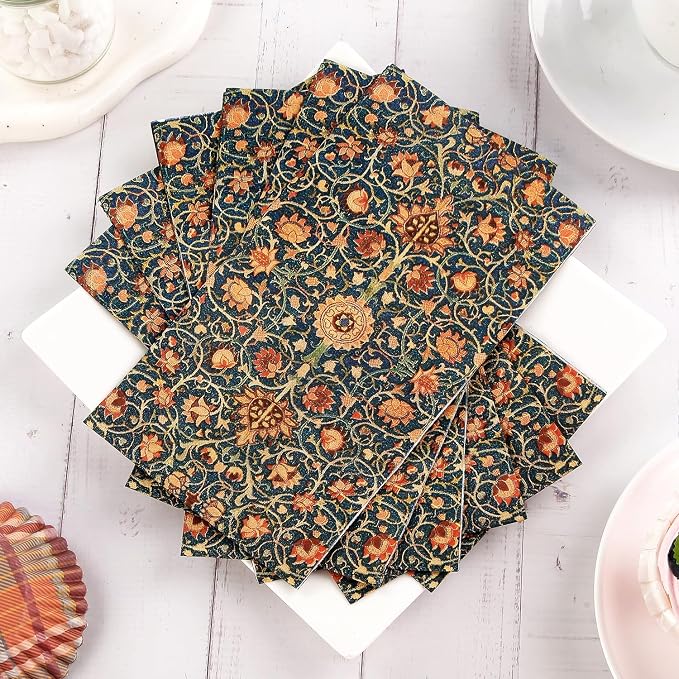 100 Pack William Morris Guest Napkins Vintage Floral Blue Paper Napkins - Image 2