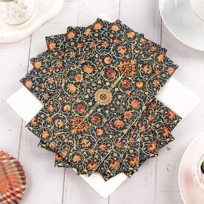 100 Pack William Morris Guest Napkins Vintage Floral Blue Paper Napkins - Image 2