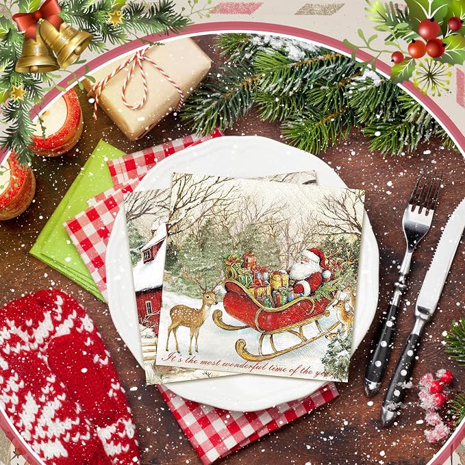 Janlaugh 200 Pcs Christmas Cocktail Napkins Disposable Nutcracker Paper Napkins - Image 6