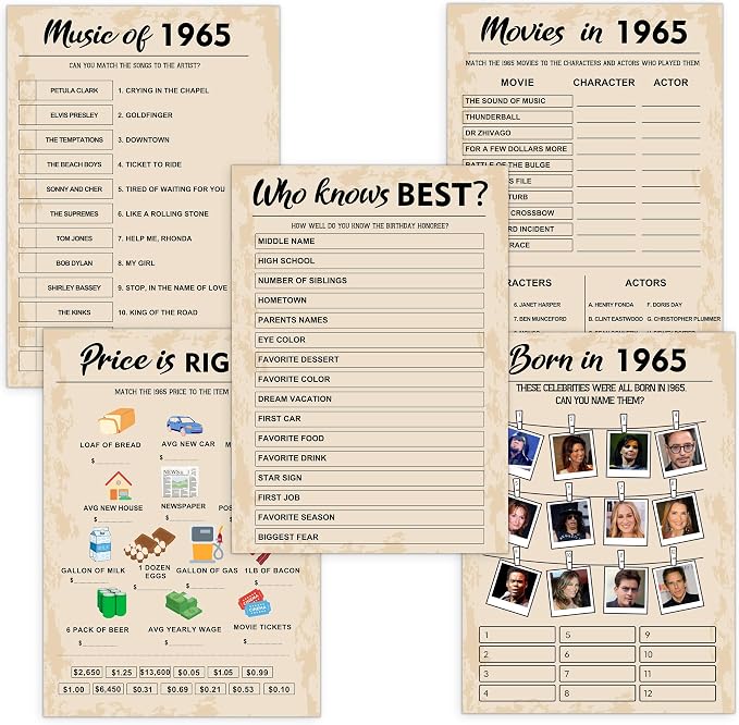 QUPT 60th Birthday Party Games, Born in 1965 Games Bundle, Birthday Party by QUPT
