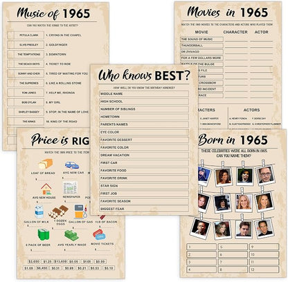 QUPT 60th Birthday Party Games, Born in 1965 Games Bundle, Birthday Party by QUPT