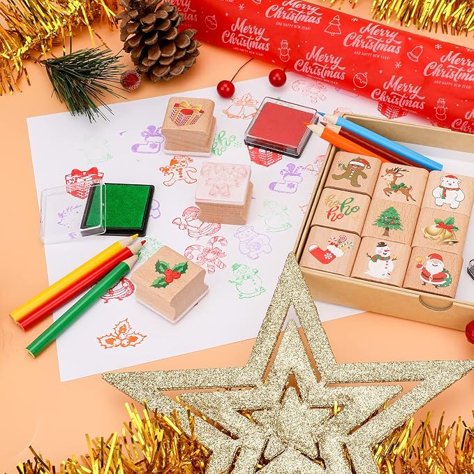 Christmas Stamps Set, Wooden Rubber Stamp - Image 3