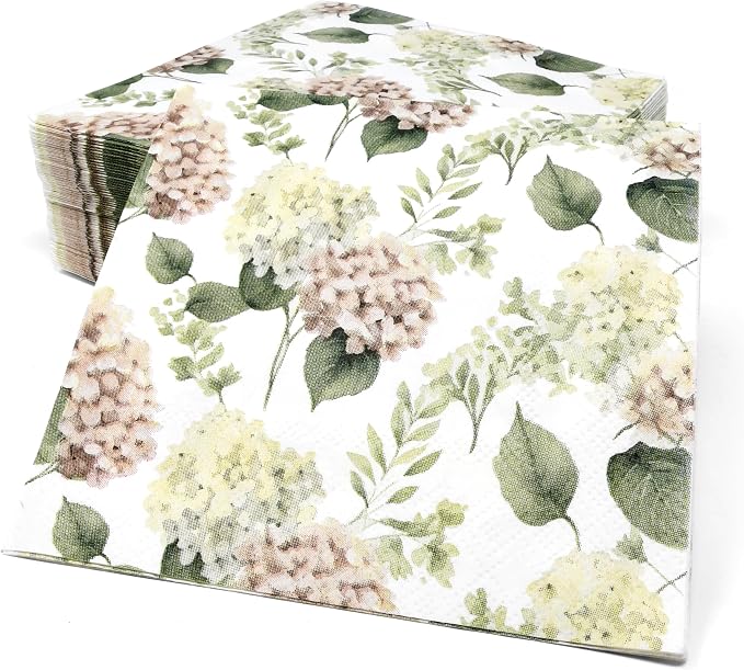100 Pcs Hydrangea Scatter Floral Cocktail Beverage Napkins Hydrangeas Flowers - Image 3