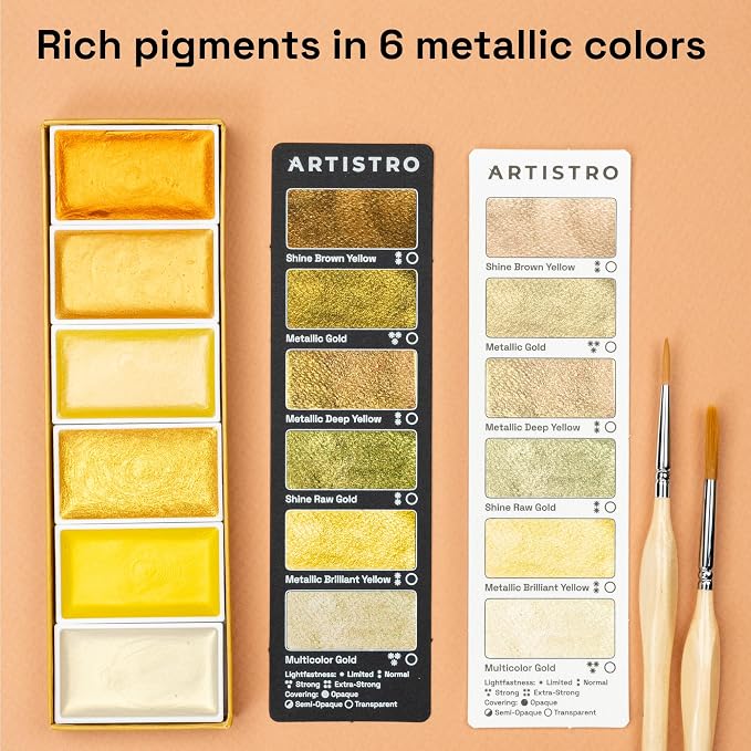 ARTISTRO Professional Metallic Watercolor Paint Set - Image 3