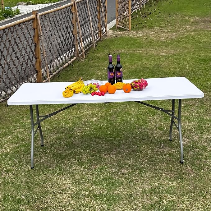 70.8" W X 29" D X 29" H - 6 ft Folding Table White Portable Heavy Duty Plastic - Image 2