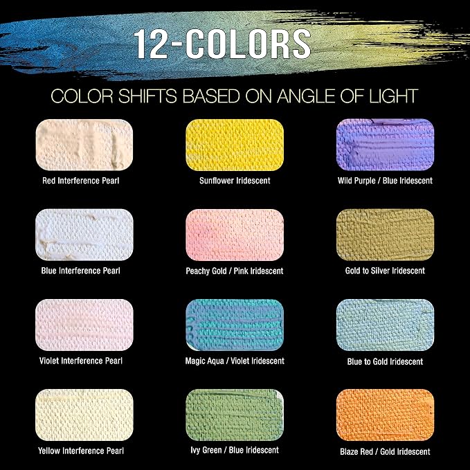 U.S. Art Supply 12-Color Iridescent Acrylic Paint Set Large 75ml Tubes - Image 3