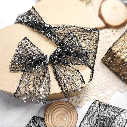 CT CRAFT LLC Sparkling Glitter Mesh Wired Ribbon 2.5" x 20 Yards Black - Image 5