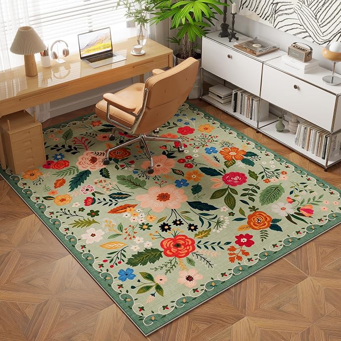 Rugcomf Bedroom Rug 3x5 Rug Washable Area Rug Non Slip Low Pile Boho Floral - Image 7