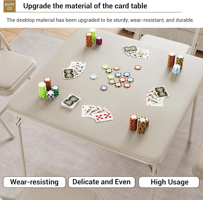 Folding Card Table, 34 Inch Portable Square Game Table - Image 5